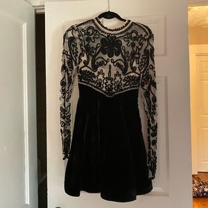 velvet long sleeve free people embellished dress